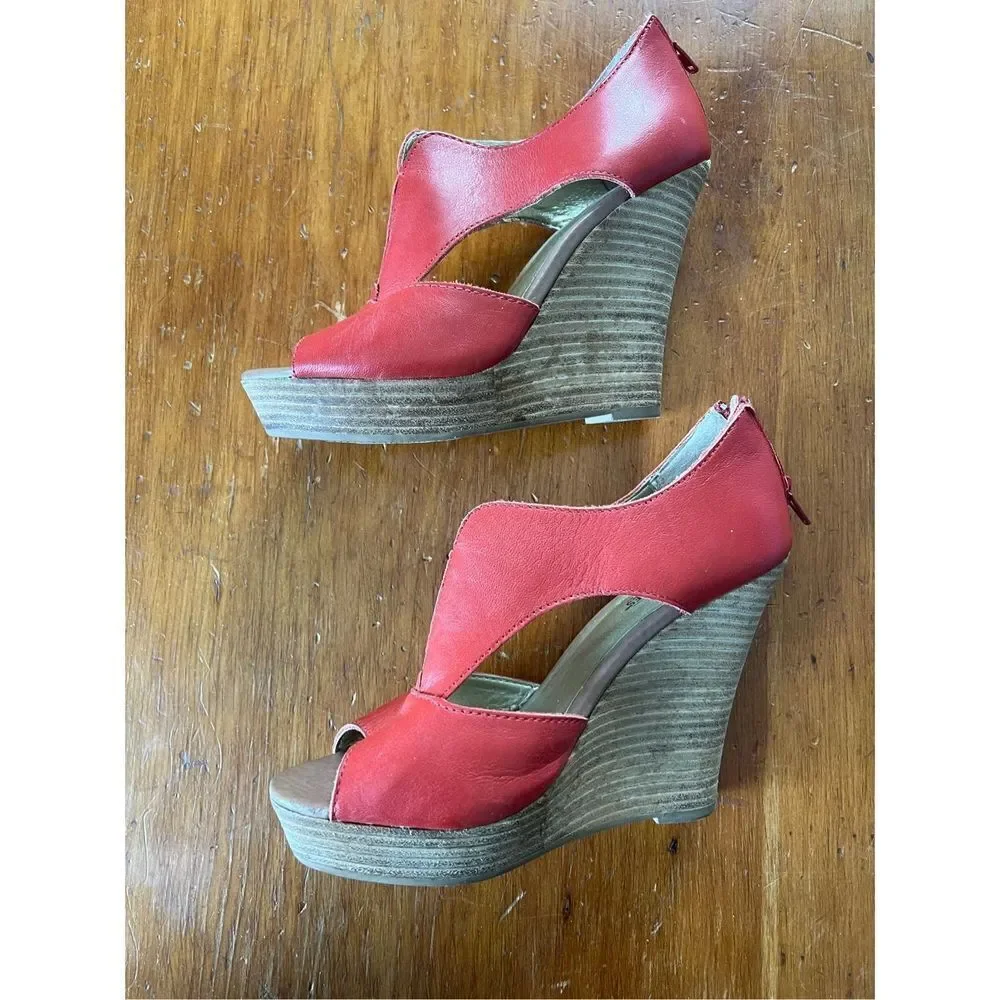 Seychelles red leather wedge shoes 6